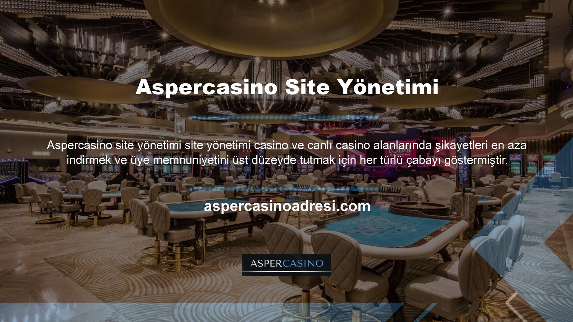 Şirket hakkında herhangi bir yorumunuz varsa, Aspercasino casino oyunlarından memnun olduğunuzdan emin olmak için lütfen site sahibiyle doğrudan iletişime geçinWeb sitesinin ana odak noktası rulet ve canlı eğlence pokeridir, ancak aynı zamanda mükemmel blackjack ve bakara da sunmaktadır